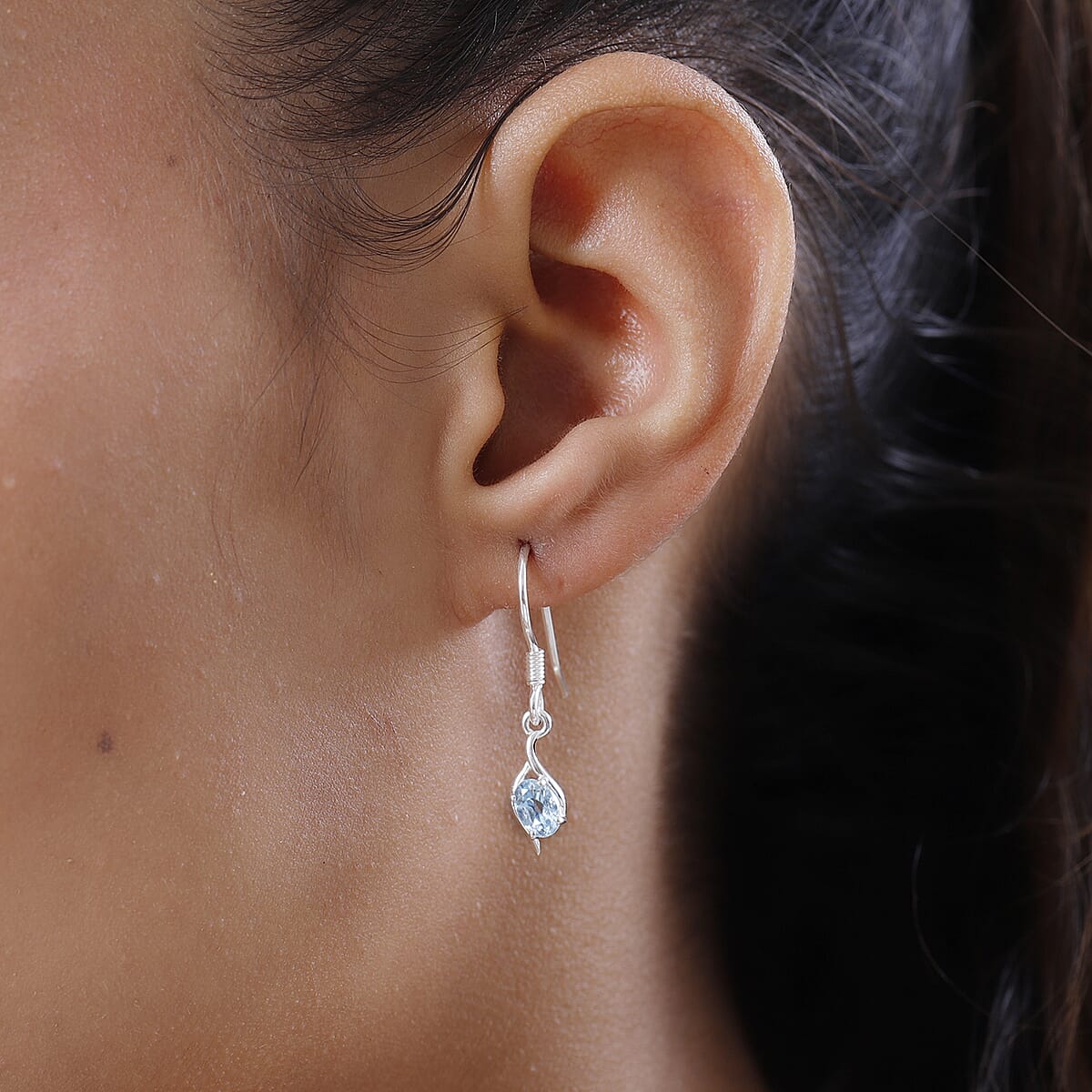 Sky Blue Topaz Fish Hook Earrings in Sterling Silver 1.00 ctw image number 2