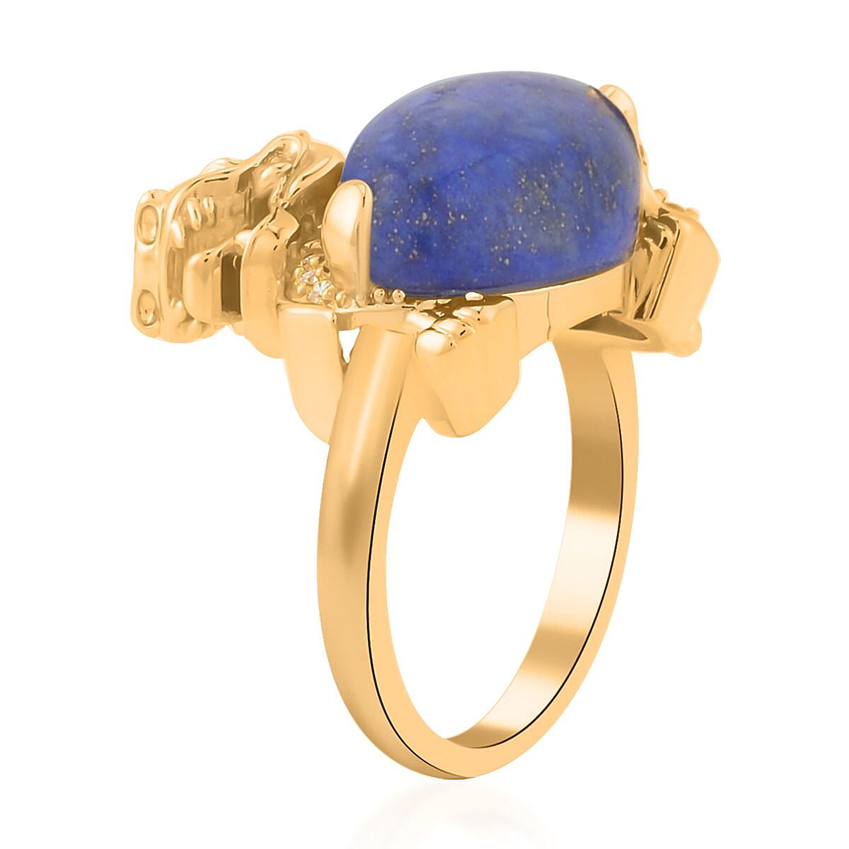 Lapis Lazuli and Simulated Diamond Pixiu Ring in Goldtone (Size 9.0) 6.10 ctw image number 3