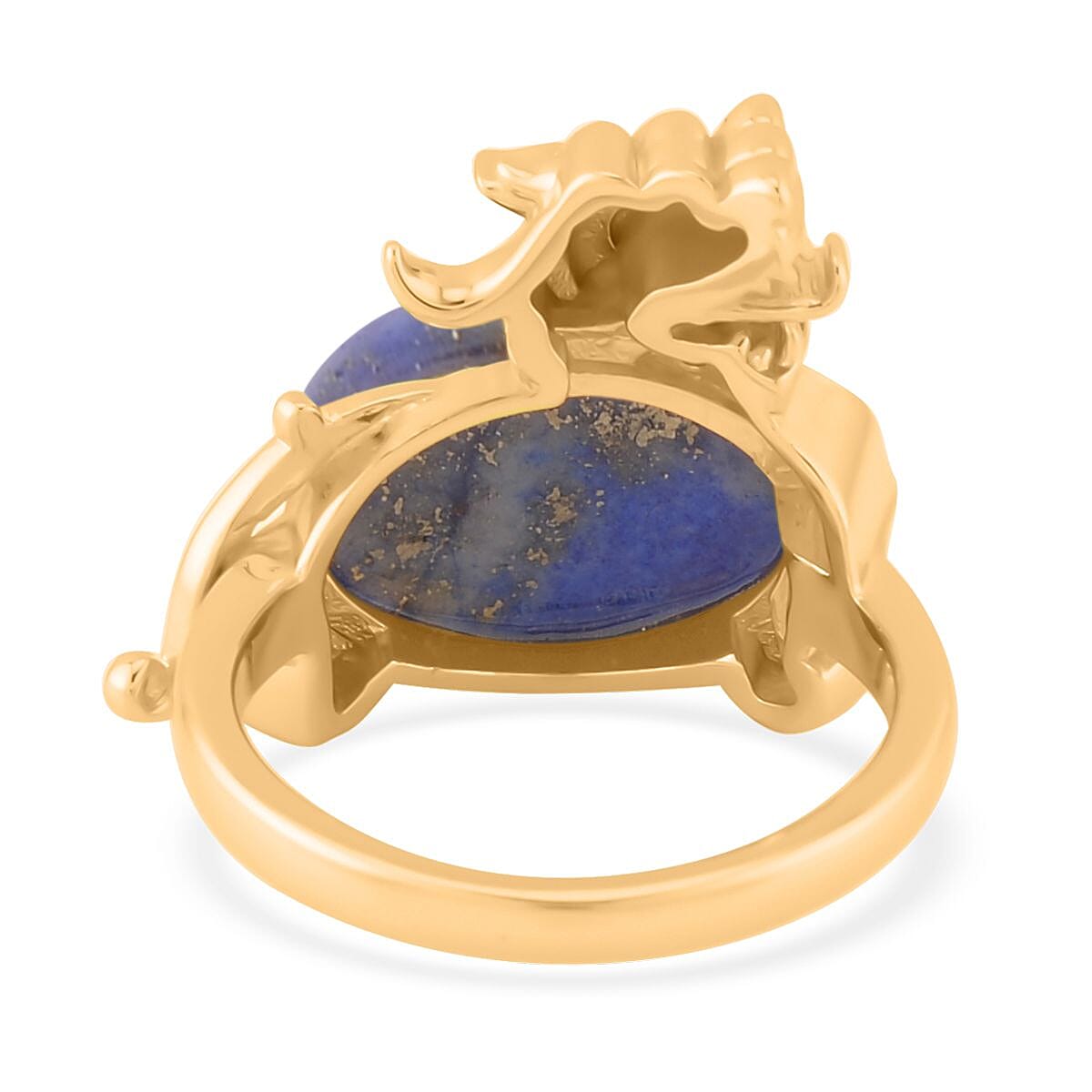 Lapis Lazuli and Simulated Diamond Pixiu Ring in Goldtone (Size 9.0) 6.10 ctw image number 4