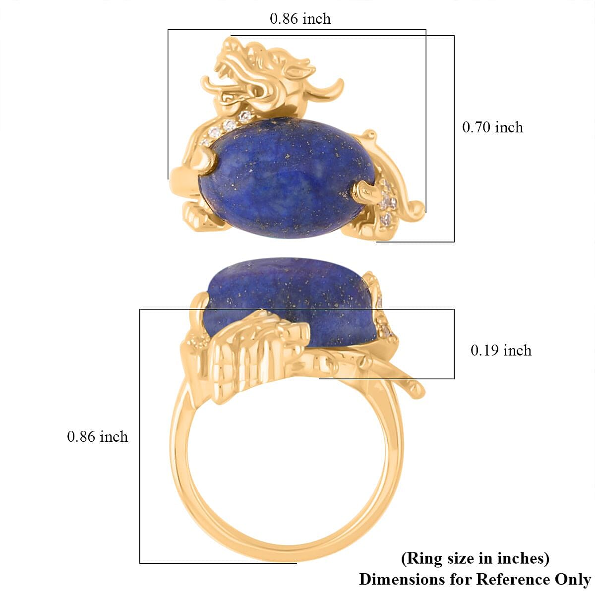 Lapis Lazuli and Simulated Diamond Pixiu Ring in Goldtone (Size 9.0) 6.10 ctw image number 5