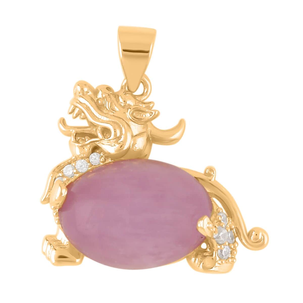 Kunzite and Simulated Diamond Pixiu Pendant in Goldtone 6.10 ctw image number 0