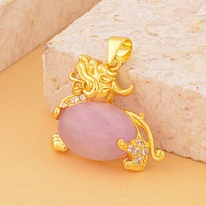 Kunzite and Simulated Diamond Pixiu Pendant in Goldtone 6.10 ctw