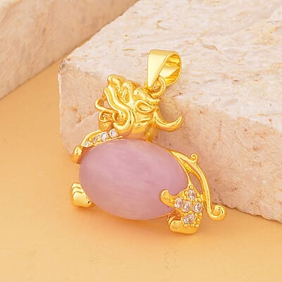 Kunzite and Simulated Diamond Pixiu Pendant in Goldtone 6.10 ctw