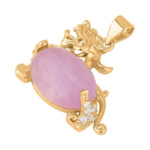 Kunzite and Simulated Diamond Pixiu Pendant in Goldtone 6.10 ctw