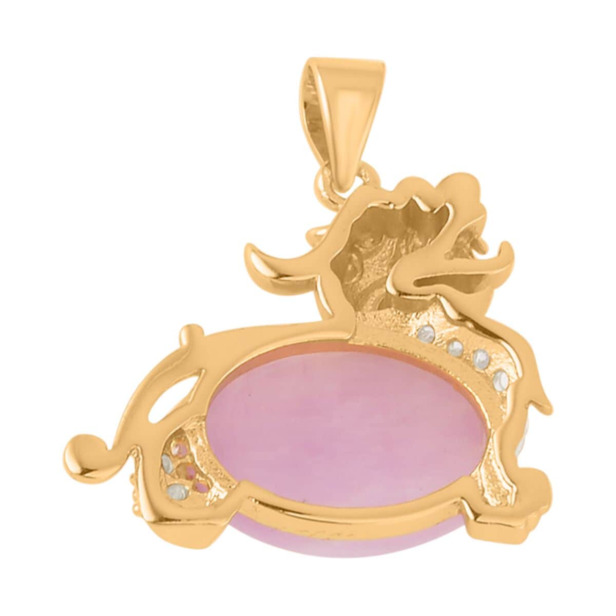 Kunzite and Simulated Diamond Pixiu Pendant in Goldtone 6.10 ctw image number 4