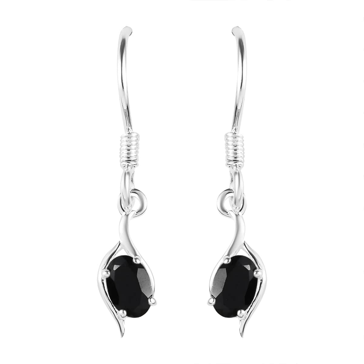 Thai Black Spinel Fish Hook Earrings in Sterling Silver 1.00 ctw image number 0