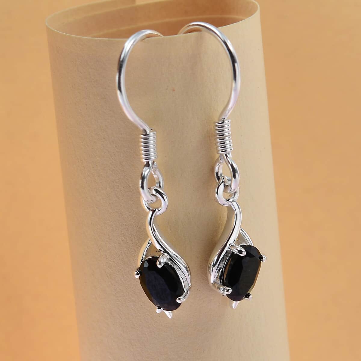 Thai Black Spinel Fish Hook Earrings in Sterling Silver 1.00 ctw image number 1