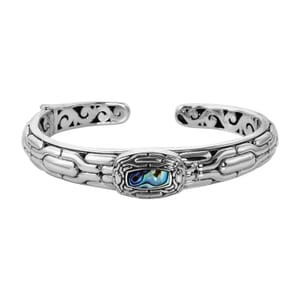 Bali Legacy Abalone Shell Snake Inspired Cuff Bracelet in Sterling Silver (7.50 In)