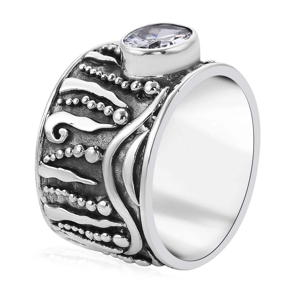 BALI LEGACY Simulated Diamond Ring in Sterling Silver (Size 6.0) (9.50 g) 0.40 ctw image number 3