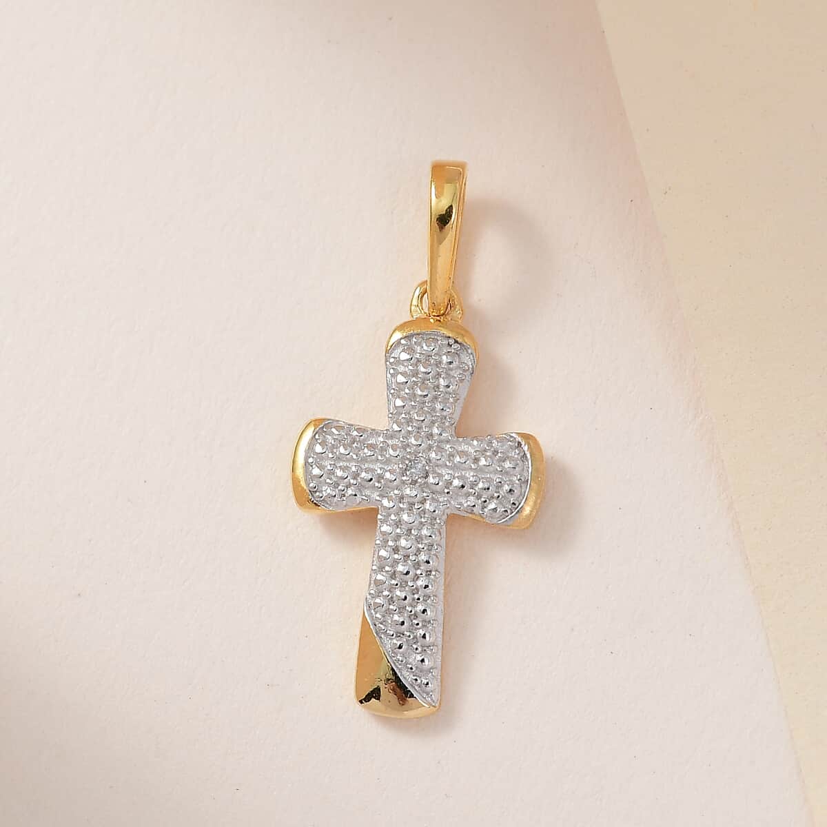 Diamond Accent Cross Pendant in 14K Yellow Gold Over and Sterling Silver image number 1