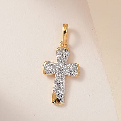 Diamond Accent Cross Pendant in 14K Yellow Gold Over and Sterling Silver
