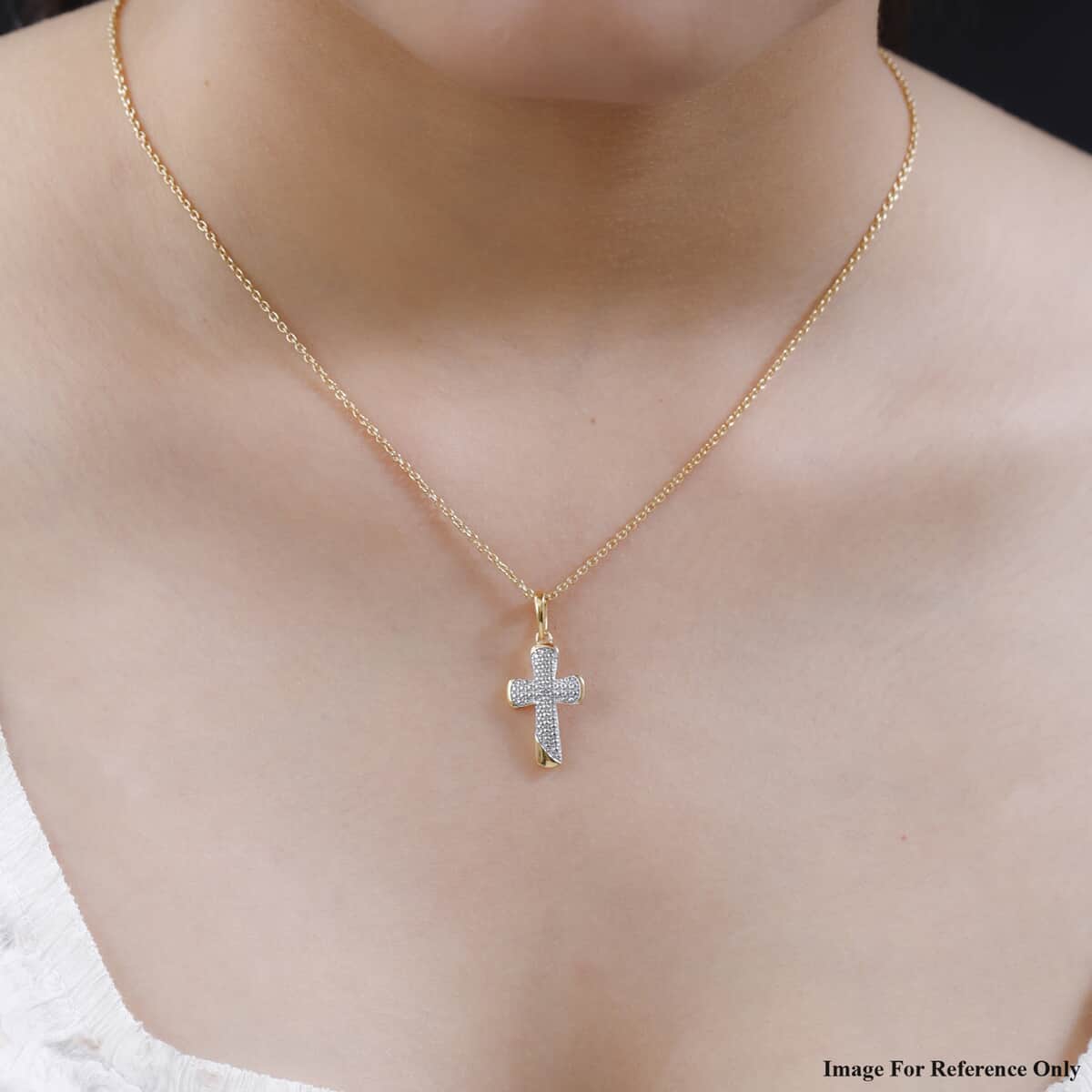 Diamond Accent Cross Pendant in 14K Yellow Gold Over and Sterling Silver image number 2