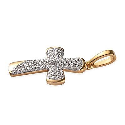 Diamond Accent Cross Pendant in 14K Yellow Gold Over and Sterling Silver
