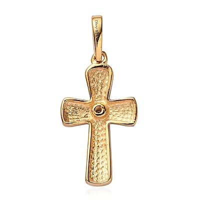 Diamond Accent Cross Pendant in 14K Yellow Gold Over and Sterling Silver