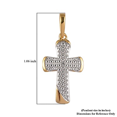 Diamond Accent Cross Pendant in 14K Yellow Gold Over and Sterling Silver