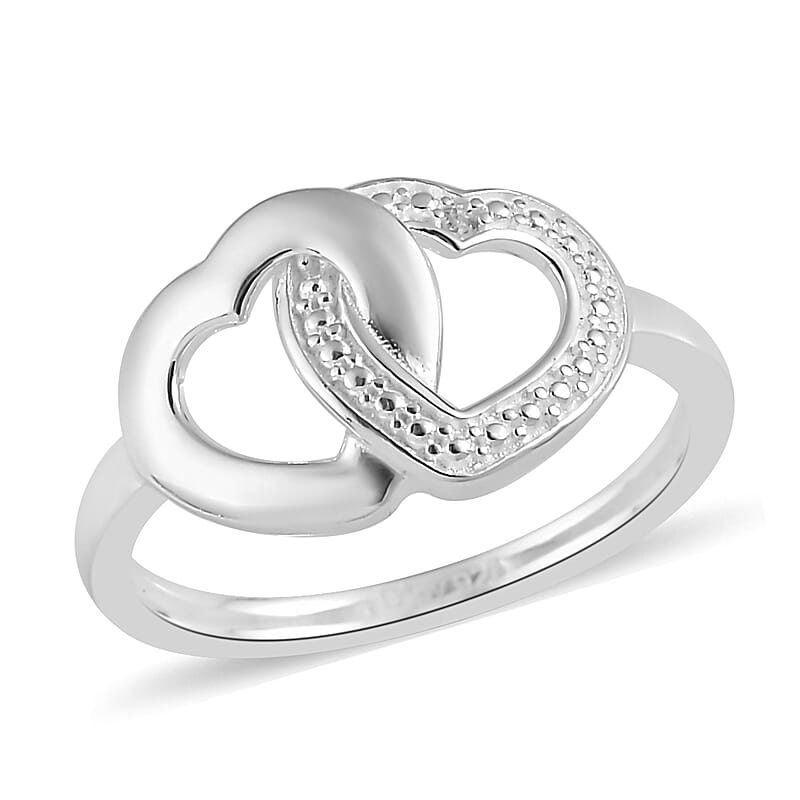 Diamond Accent Double Heart Link Ring in Sterling Silver (Size 10.0)