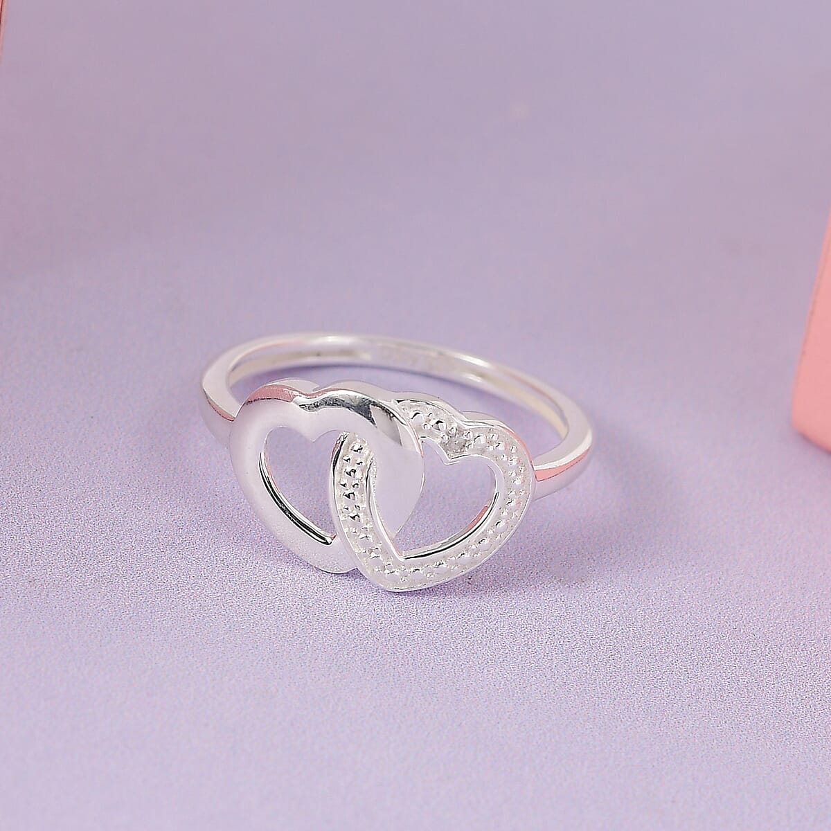 Diamond Accent Double Heart Link Ring in Sterling Silver (Size 10.0) image number 1