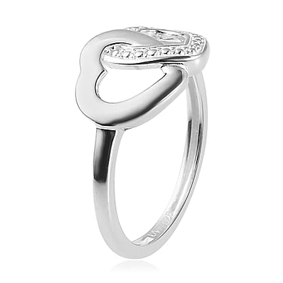 Diamond Accent Double Heart Link Ring in Sterling Silver (Size 10.0)