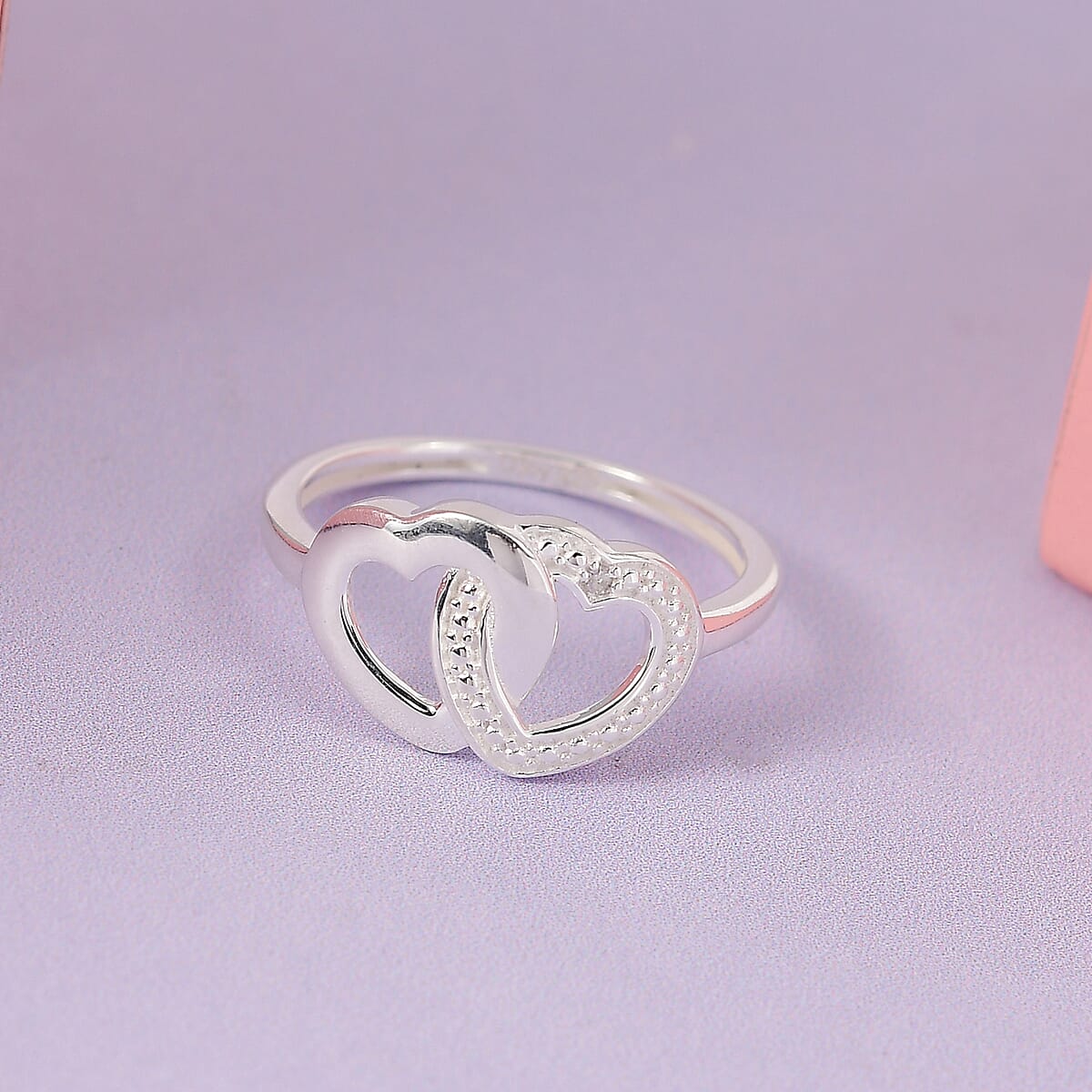 Diamond Accent Double Heart Link Ring in Sterling Silver (Size 7.0) image number 1
