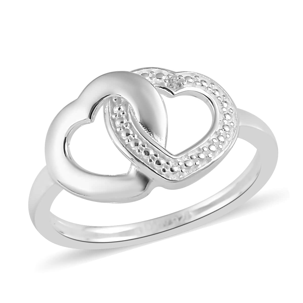 Buy Diamond Accent Double Heart Link Ring in Sterling Silver (Size