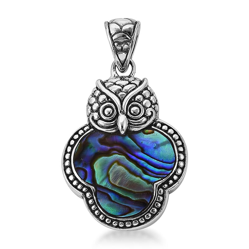 Bali Legacy Abalone Shell Owl Pendant in Sterling Silver