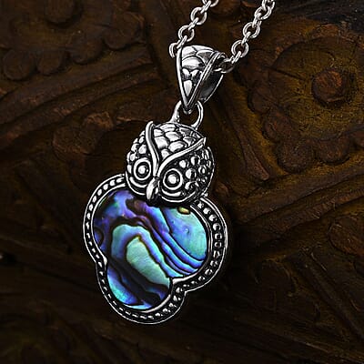 Bali Legacy Abalone Shell Owl Pendant in Sterling Silver