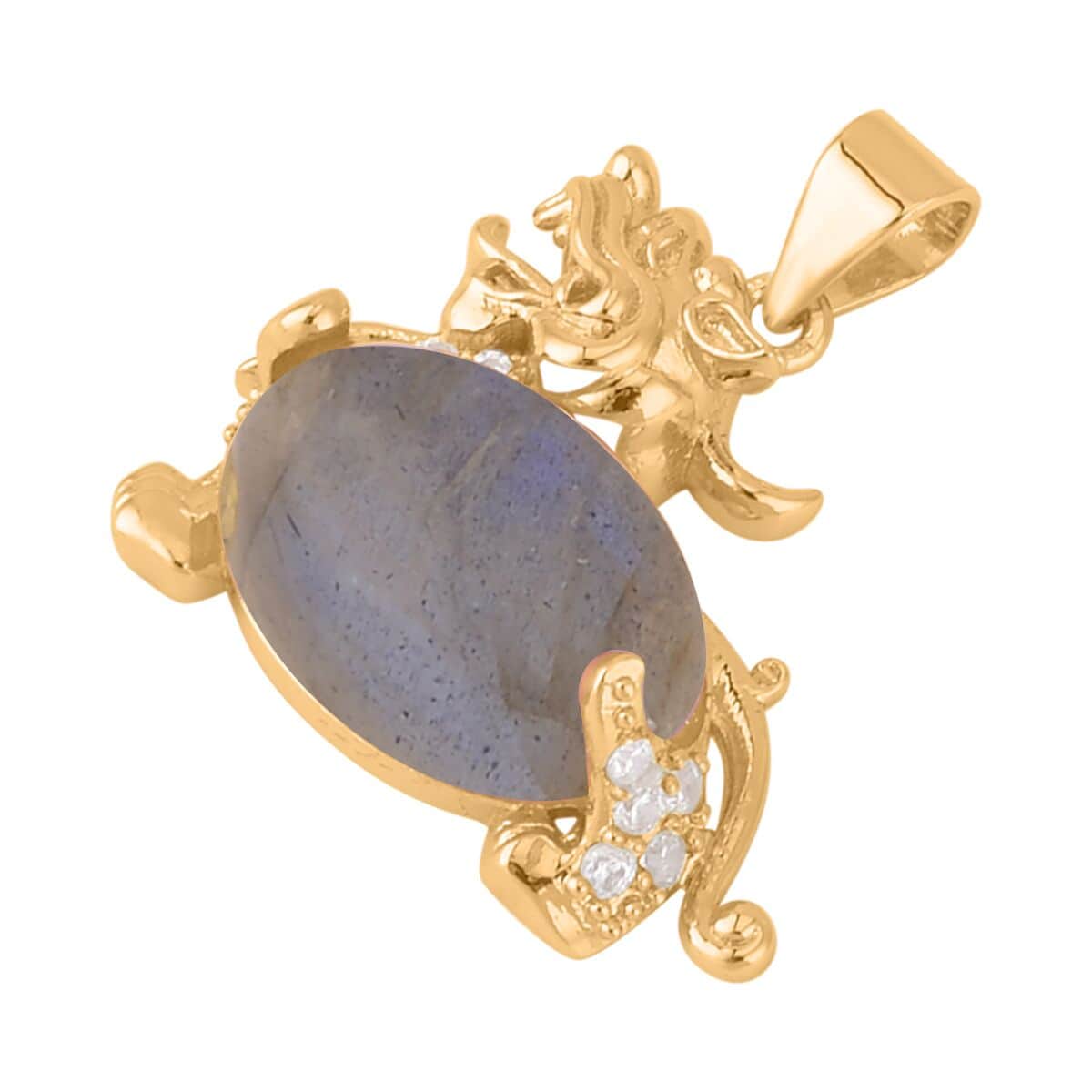 Malagasy Labradorite and Simulated Diamond Pixiu Pendant in Goldtone 6.10 ctw image number 2