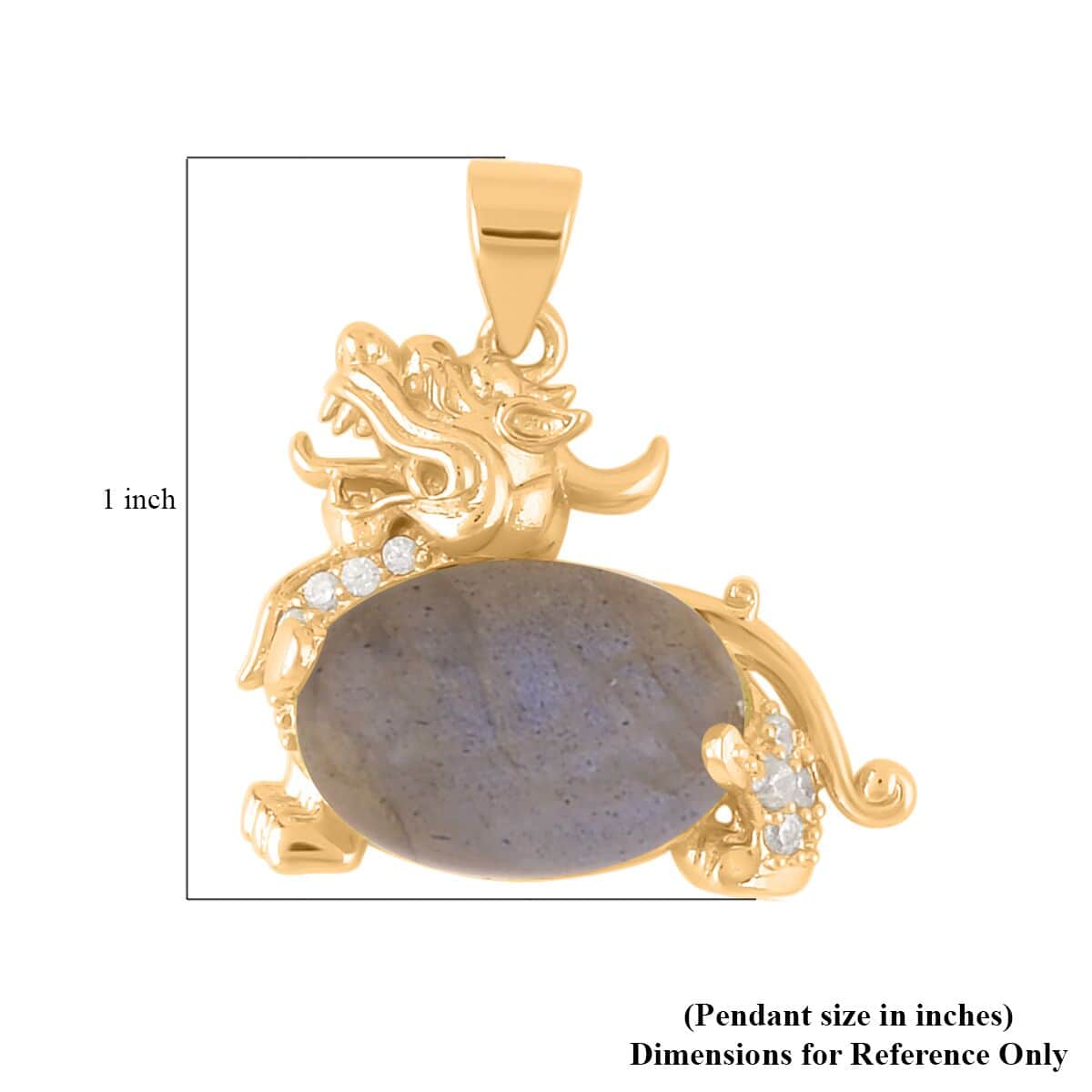 Malagasy Labradorite and Simulated Diamond Pixiu Pendant in Goldtone 6.10 ctw image number 4