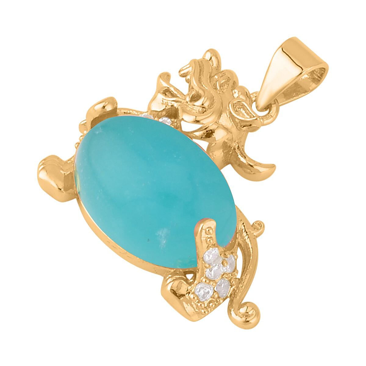 Amazonite and Simulated Diamond Pixiu Pendant in Goldtone 6.10 ctw image number 2