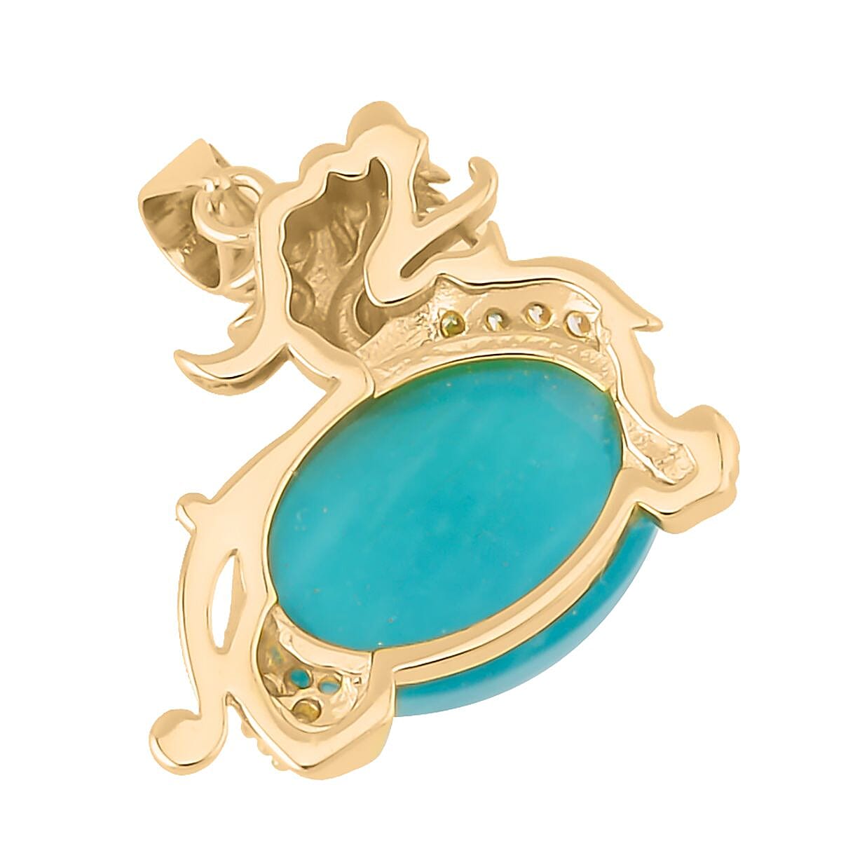 Amazonite and Simulated Diamond Pixiu Pendant in Goldtone 6.10 ctw image number 3