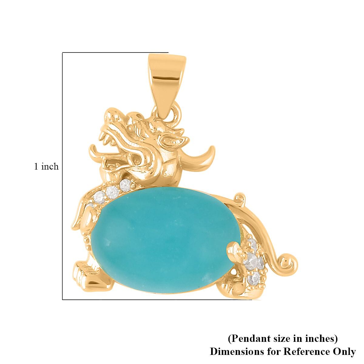 Amazonite and Simulated Diamond Pixiu Pendant in Goldtone 6.10 ctw image number 4