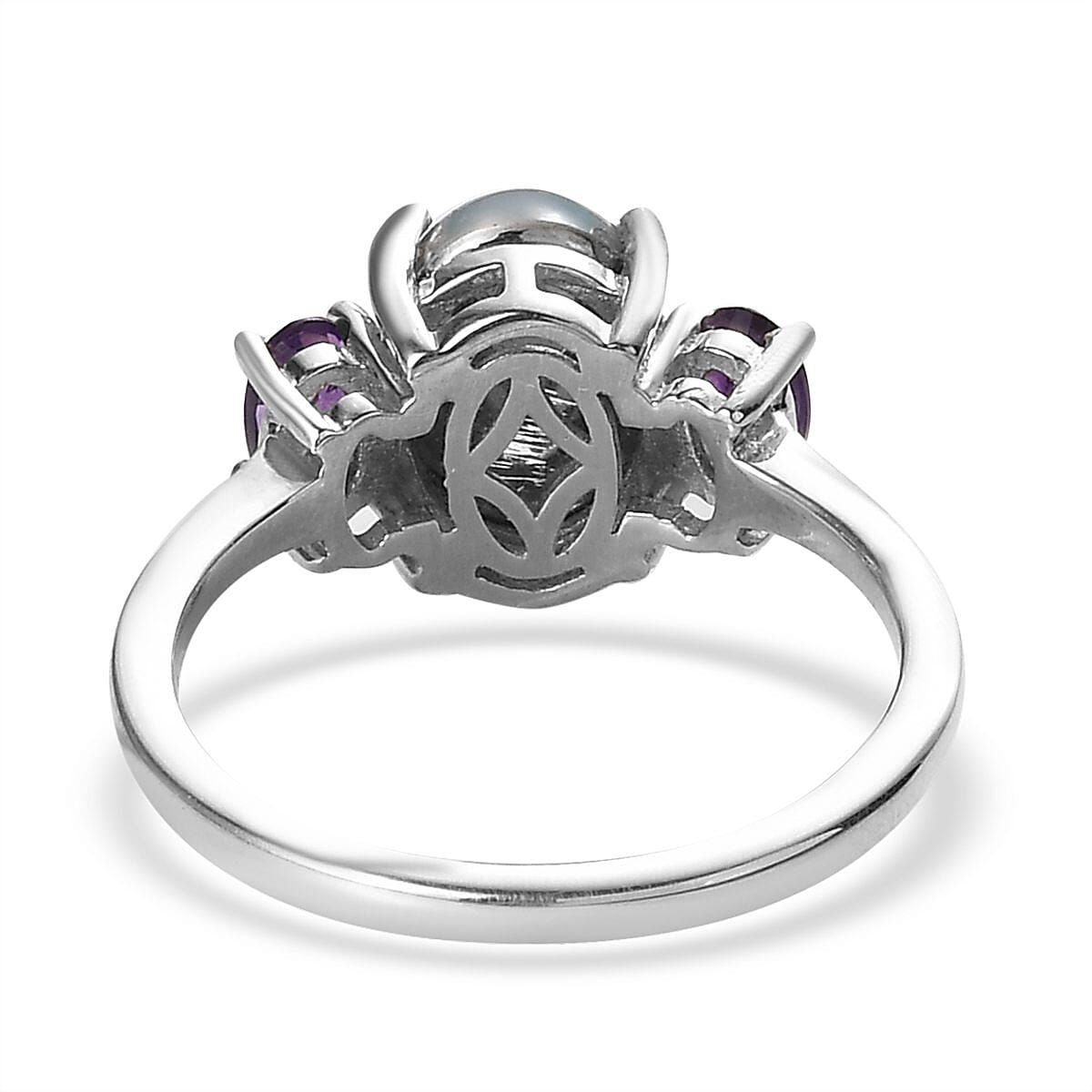 Aurora Moonstone (D) and Lusaka Amethyst 3 Stone Ring in Platinum Over Sterling Silver (Size 8.0) 2.50 ctw image number 4