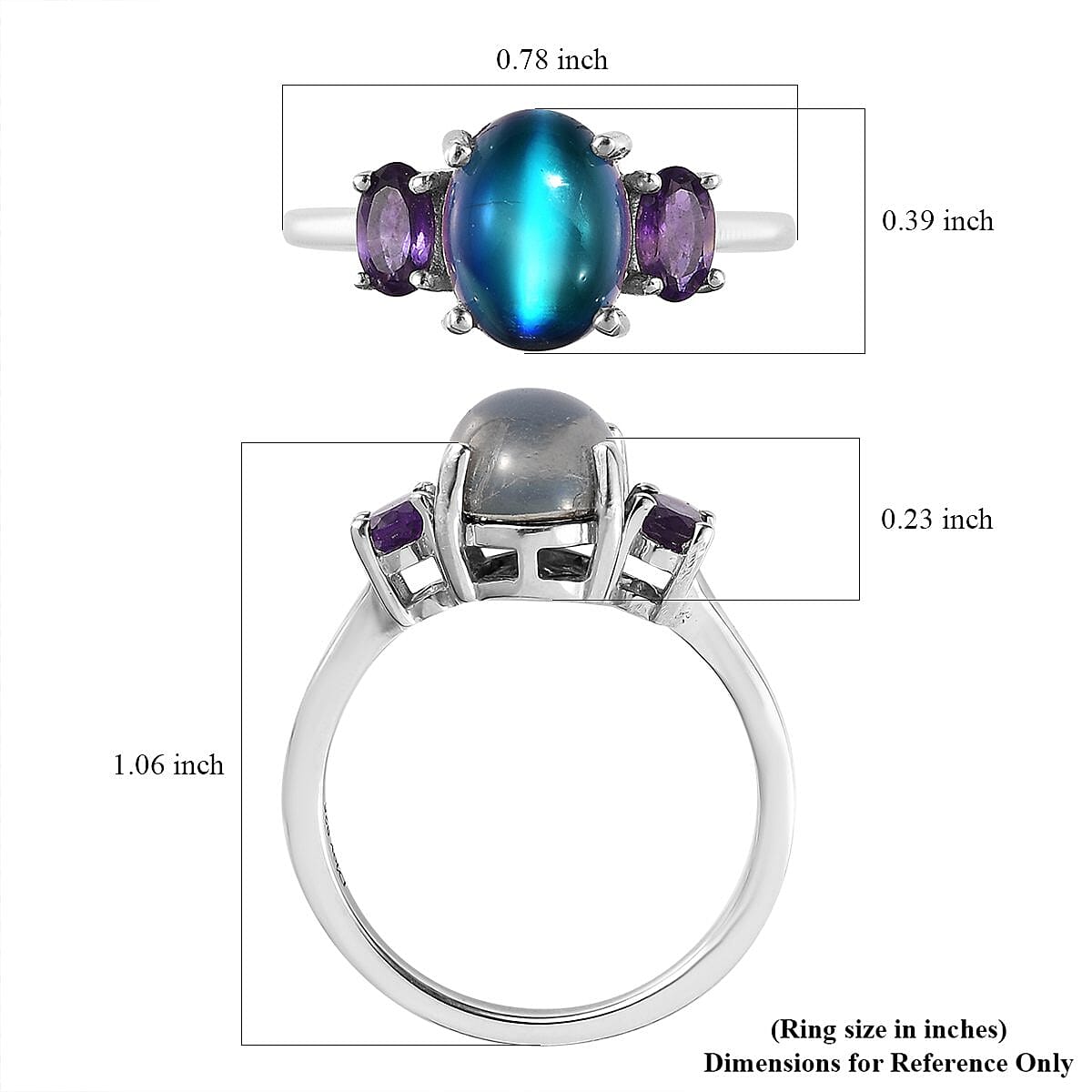 Aurora Moonstone (D) and Lusaka Amethyst 3 Stone Ring in Platinum Over Sterling Silver (Size 8.0) 2.50 ctw image number 5