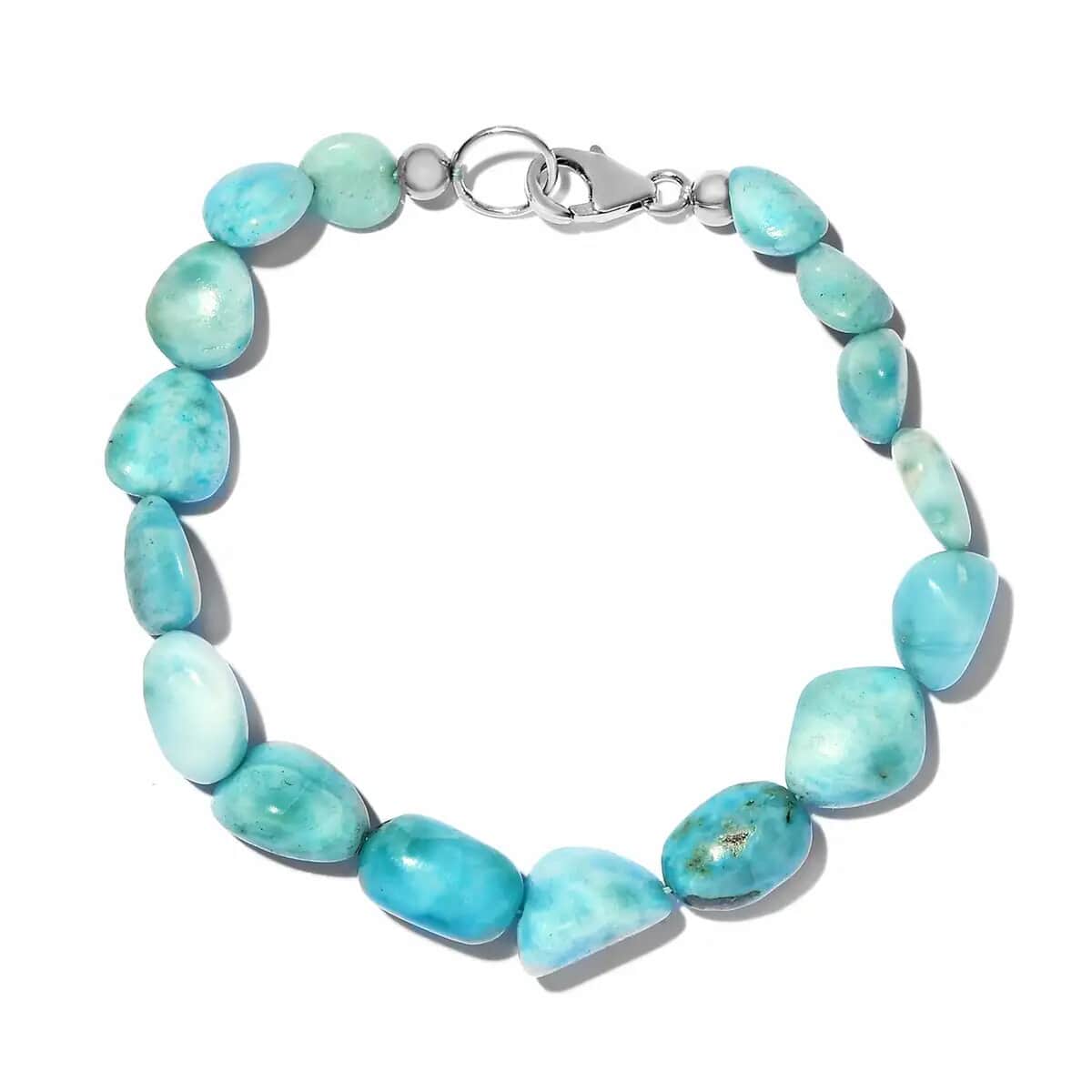 Larimar Beads Bracelet, Tumbled Beads Bracelet, Larimar Bracelet, Sterling Silver Bracelet (7.25 In) 66.40 ctw image number 0