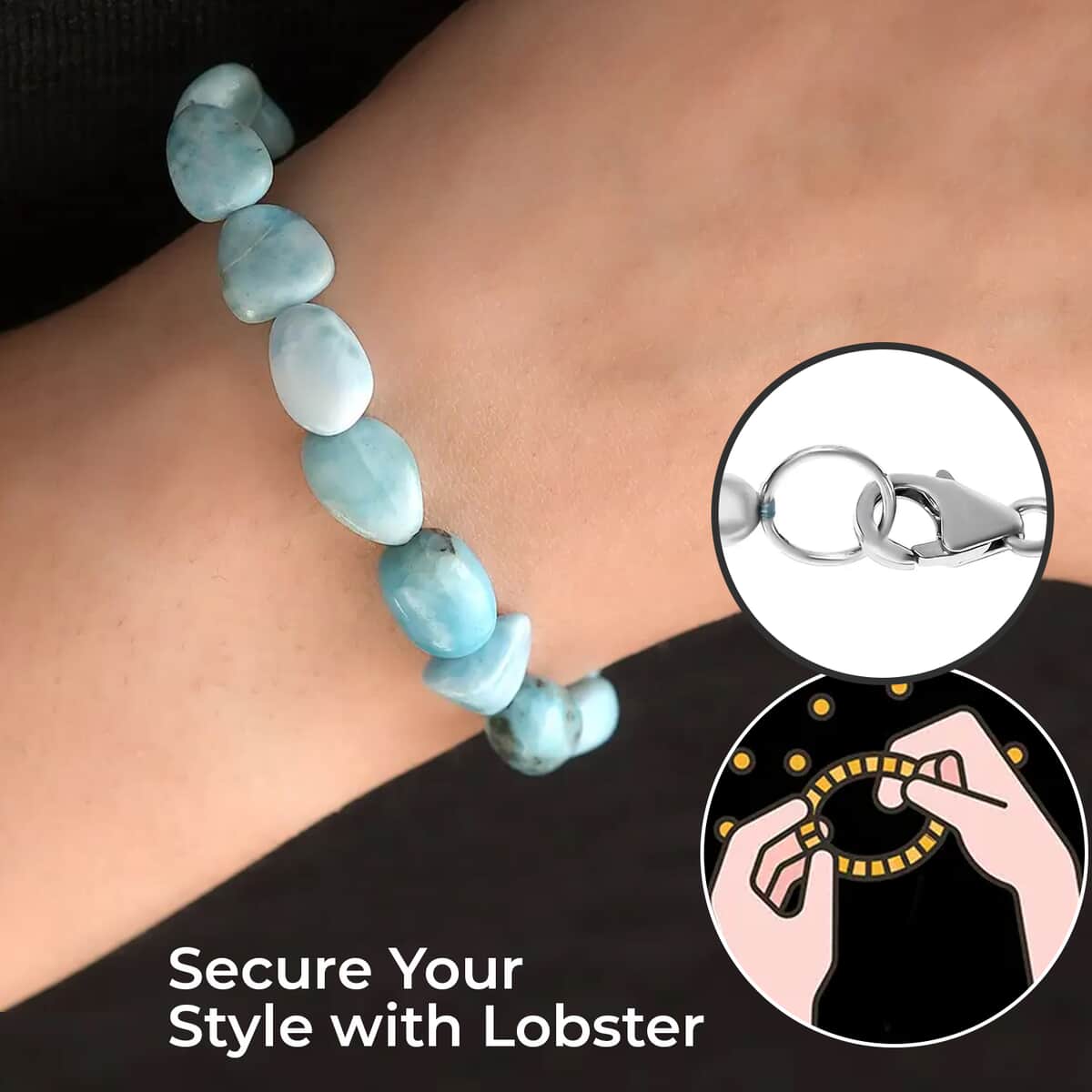 Larimar Beads Bracelet, Tumbled Beads Bracelet, Larimar Bracelet, Sterling Silver Bracelet (7.25 In) 66.40 ctw image number 2