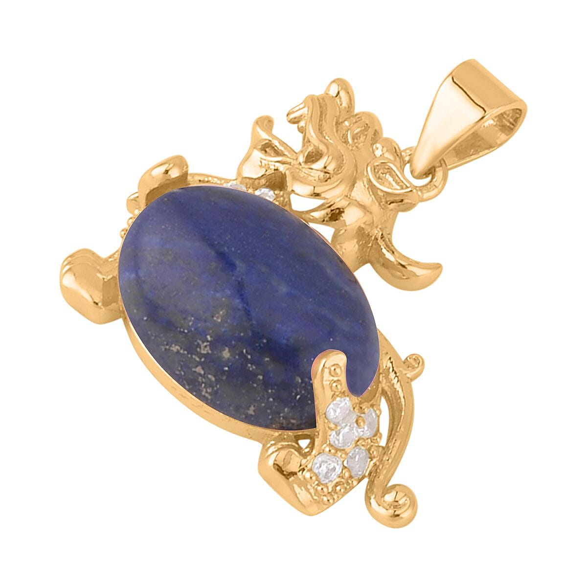 Lapis Lazuli and Simulated Diamond Pixiu Pendant in Goldtone 6.10 ctw image number 2