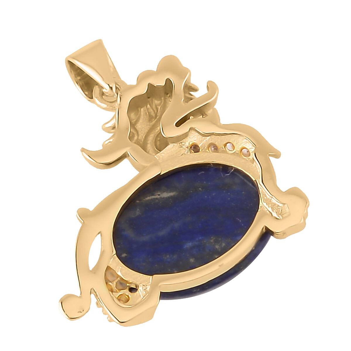 Lapis Lazuli and Simulated Diamond Pixiu Pendant in Goldtone 6.10 ctw image number 3