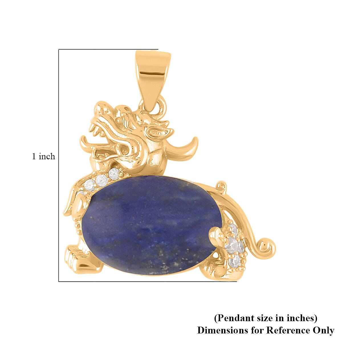 Lapis Lazuli and Simulated Diamond Pixiu Pendant in Goldtone 6.10 ctw image number 4