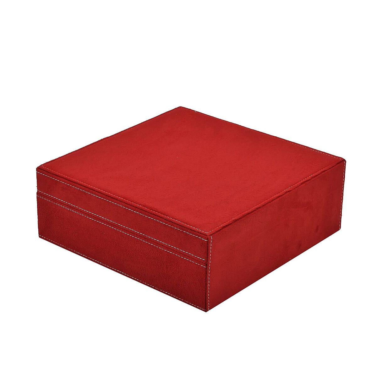 Red 2 Tier Faux Velvet Multiple Compartment Jewelry Box with Lock and Key image number 4