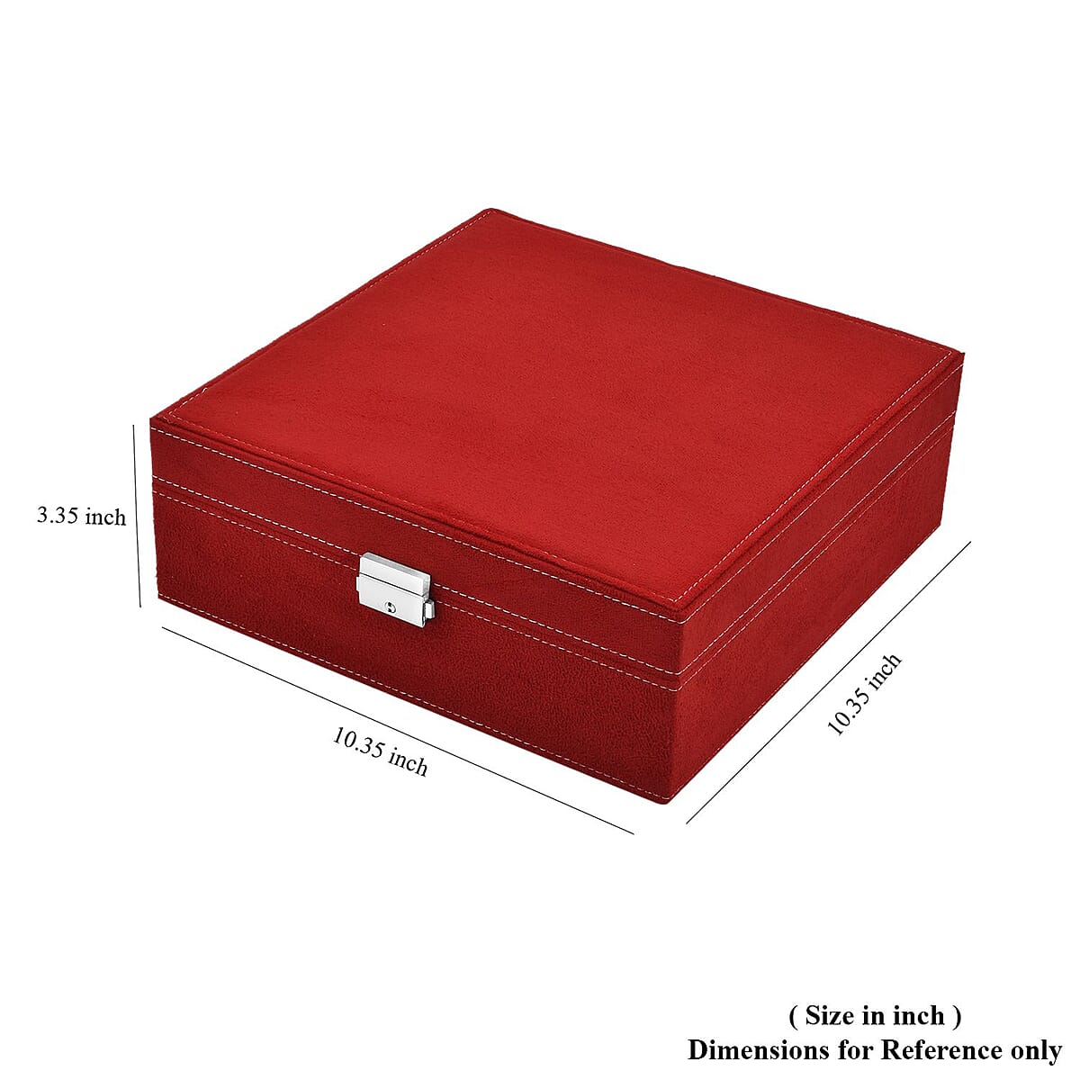 Red 2 Tier Faux Velvet Multiple Compartment Jewelry Box with Lock and Key image number 7