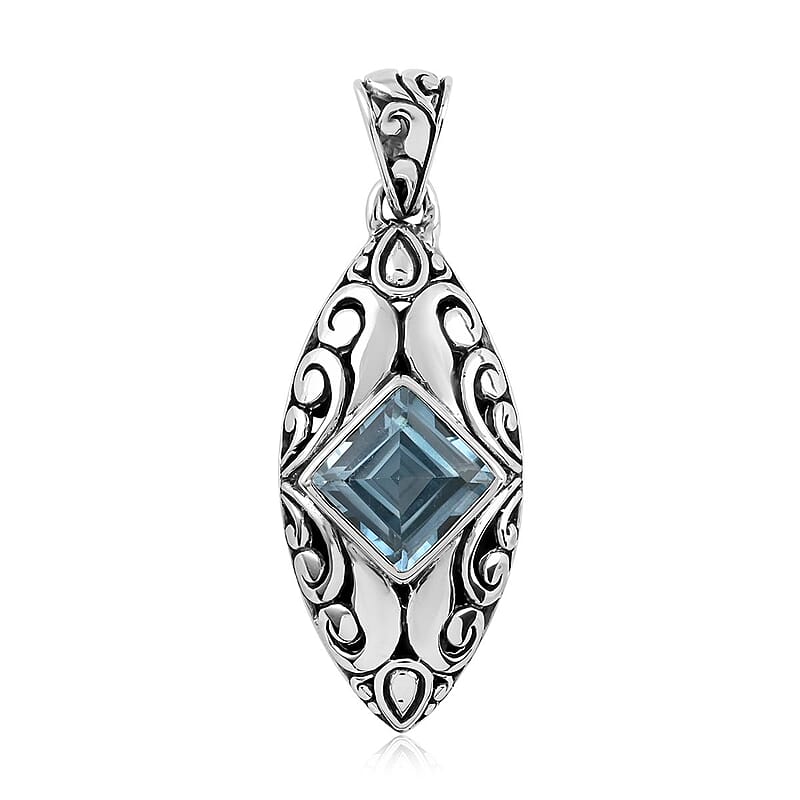 Bali Legacy Sky Blue Topaz Floral Framework Pendant in Sterling Silver 0.65 ctw