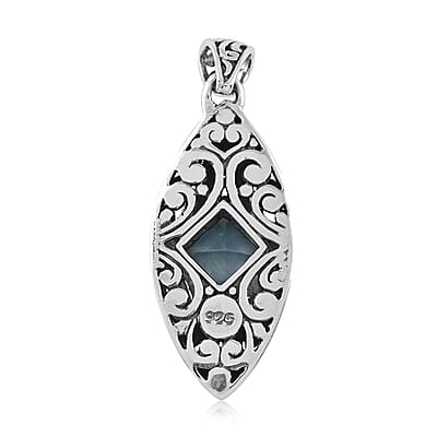 Bali Legacy Sky Blue Topaz Floral Framework Pendant in Sterling Silver 0.65 ctw