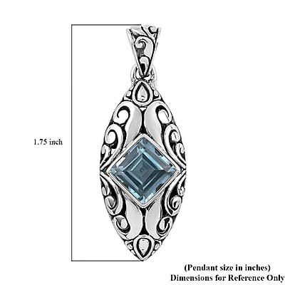 Bali Legacy Sky Blue Topaz Floral Framework Pendant in Sterling Silver 0.65 ctw