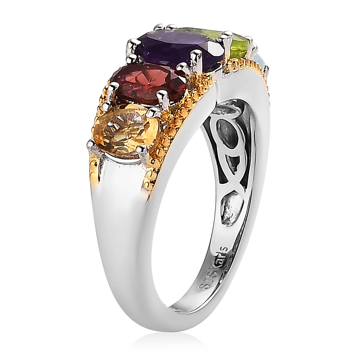 Karis African Amethyst and Multi Gemstone 5 Stone Ring in 18K YG Plated and Platinum Bond (Size 5.0) 2.40 ctw image number 3