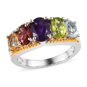 Karis African Amethyst and Multi Gemstone 5 Stone Ring in 18K YG Plated and Platinum Bond (Size 7.0) 2.40 ctw