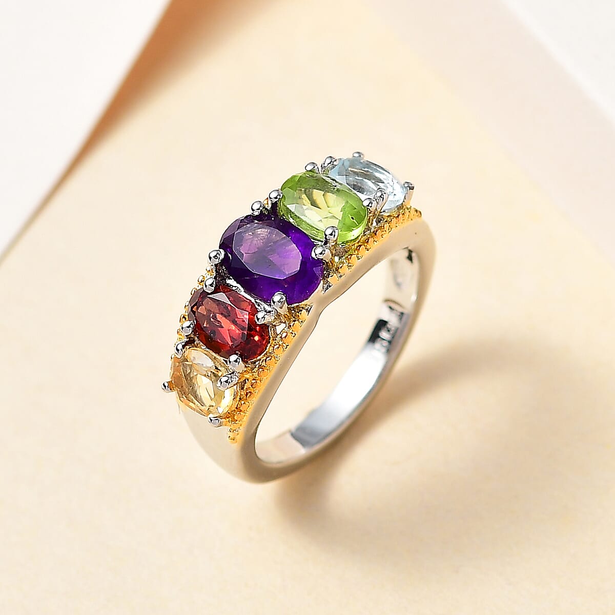 Karis African Amethyst and Multi Gemstone 5 Stone Ring in 18K YG Plated and Platinum Bond (Size 7.0) 2.40 ctw image number 1