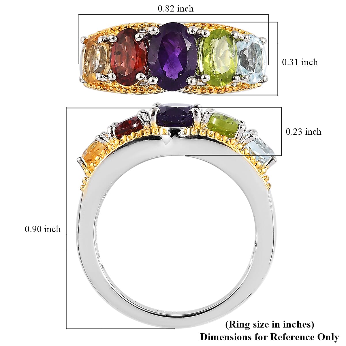 Karis African Amethyst and Multi Gemstone 5 Stone Ring in 18K YG Plated and Platinum Bond (Size 7.0) 2.40 ctw image number 5