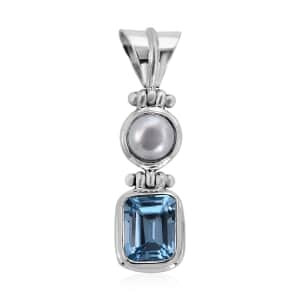 Mother’s Day Gift Bali Legacy Sky Blue Topaz and White Pearl Pendant in Sterling Silver 0.55 ctw