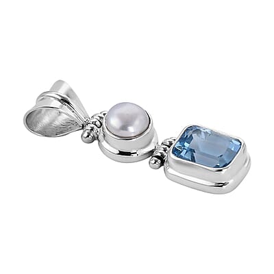 Bali Legacy Sky Blue Topaz and White Pearl Pendant without Chain in Sterling Silver 0.55 ctw