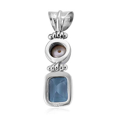 Bali Legacy Sky Blue Topaz and White Pearl Pendant without Chain in Sterling Silver 0.55 ctw